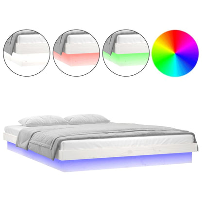 Estrutura de cama com luzes LED 120x200cm madeira maciça branco