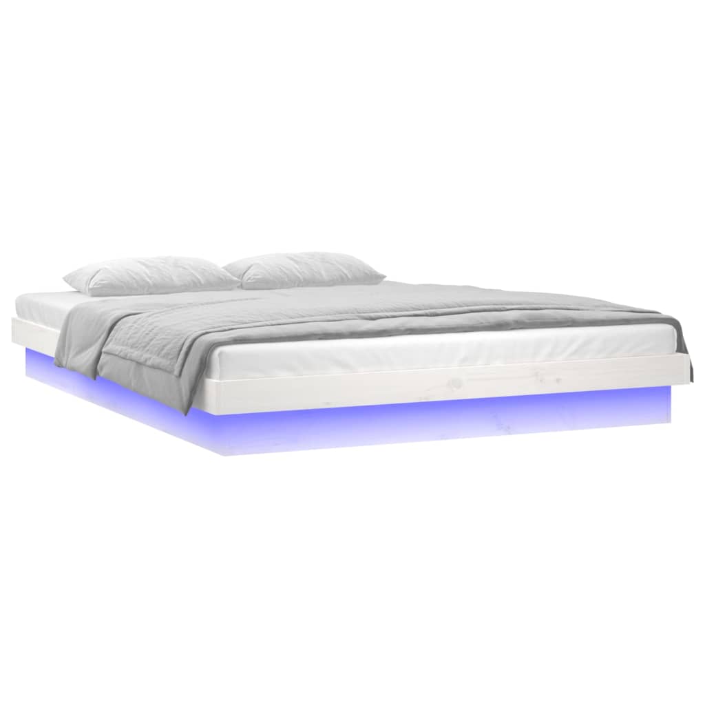 Estrutura de cama com luzes LED 120x200cm madeira maciça branco