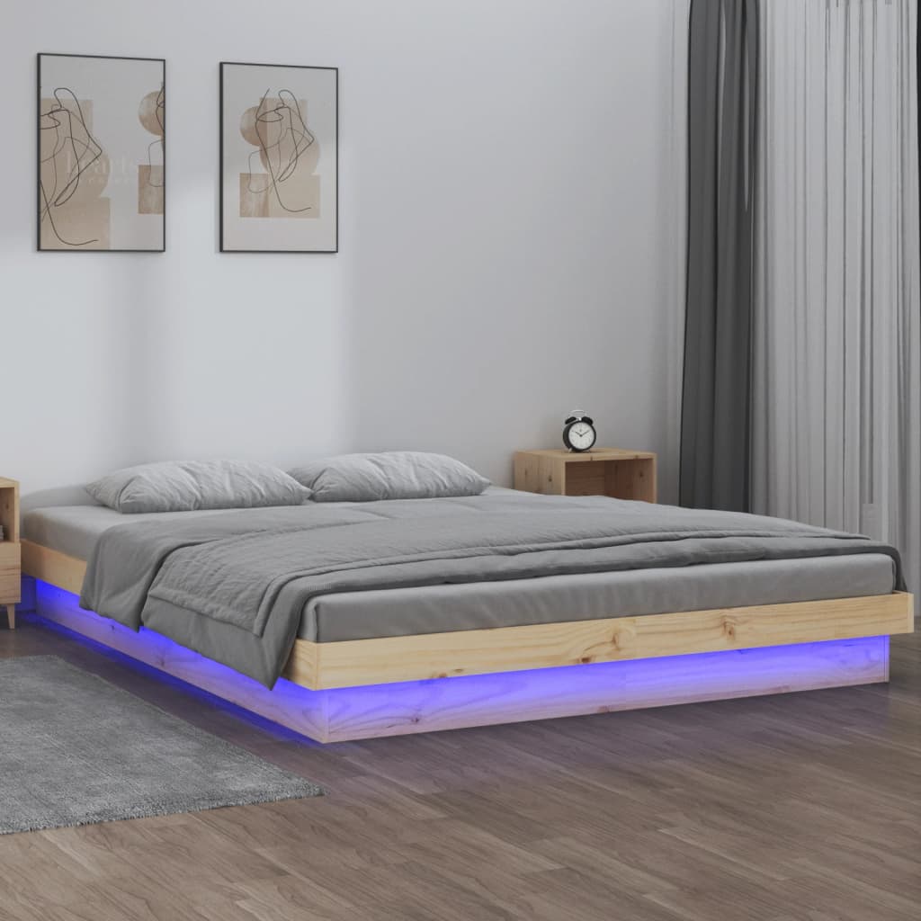 Estrutura de cama com luzes LEDs 140x200 cm madeira maciça