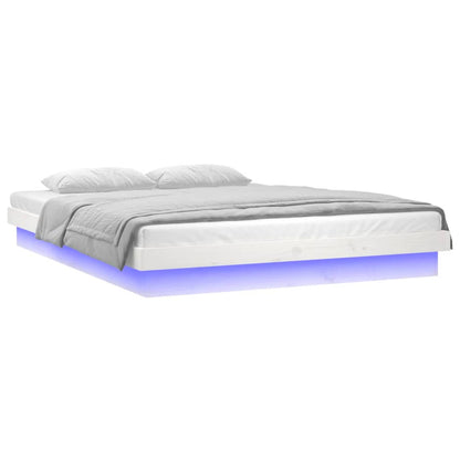 Estrutura de cama com luzes LEDs 140x200 madeira maciça branco