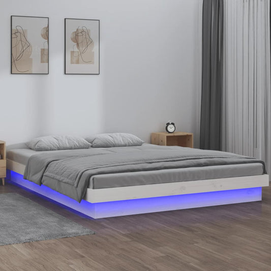 Estrutura de cama com LEDs 200x200 cm pinho maciço branco