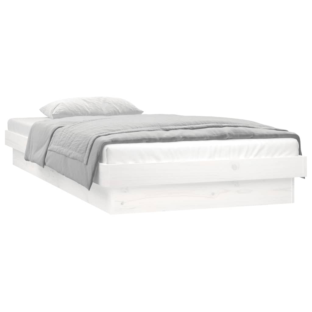 Estrutura cama c/ LED solteiro 75x190 cm madeira maciça branco