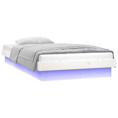 Estrutura cama c/ LED solteiro 75x190 cm madeira maciça branco