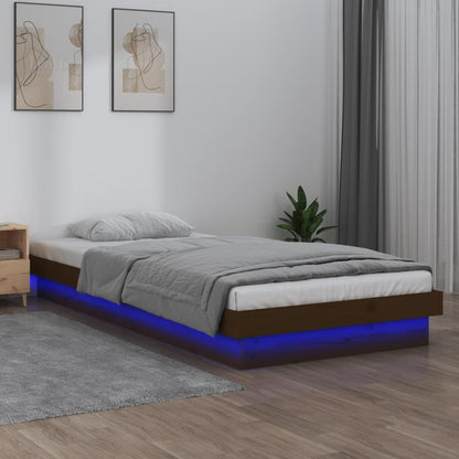 Estrutura cama +LEDs pequena solteiro 75x190cm madeira castanho