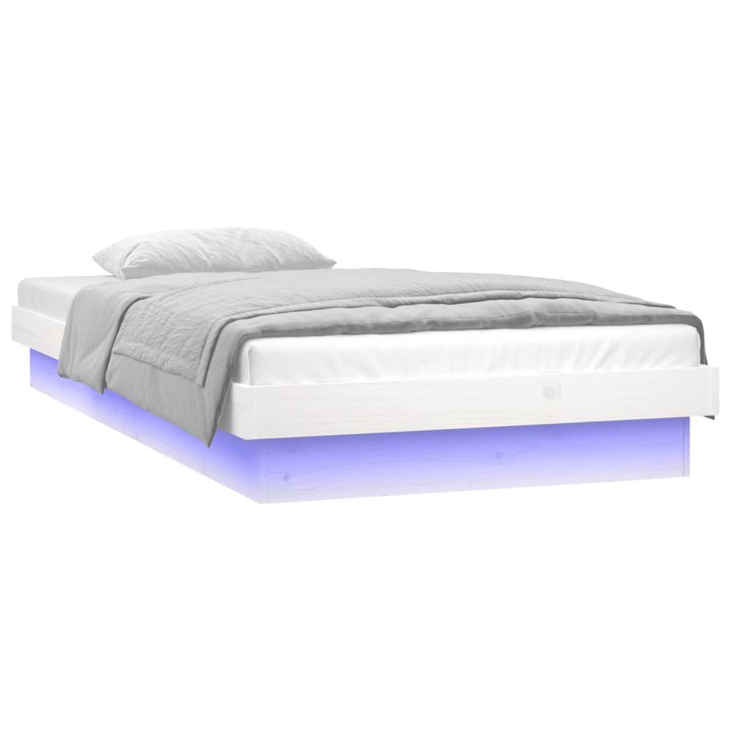 Estrutura cama c/ LED solteiro 90x190 cm madeira maciça branco