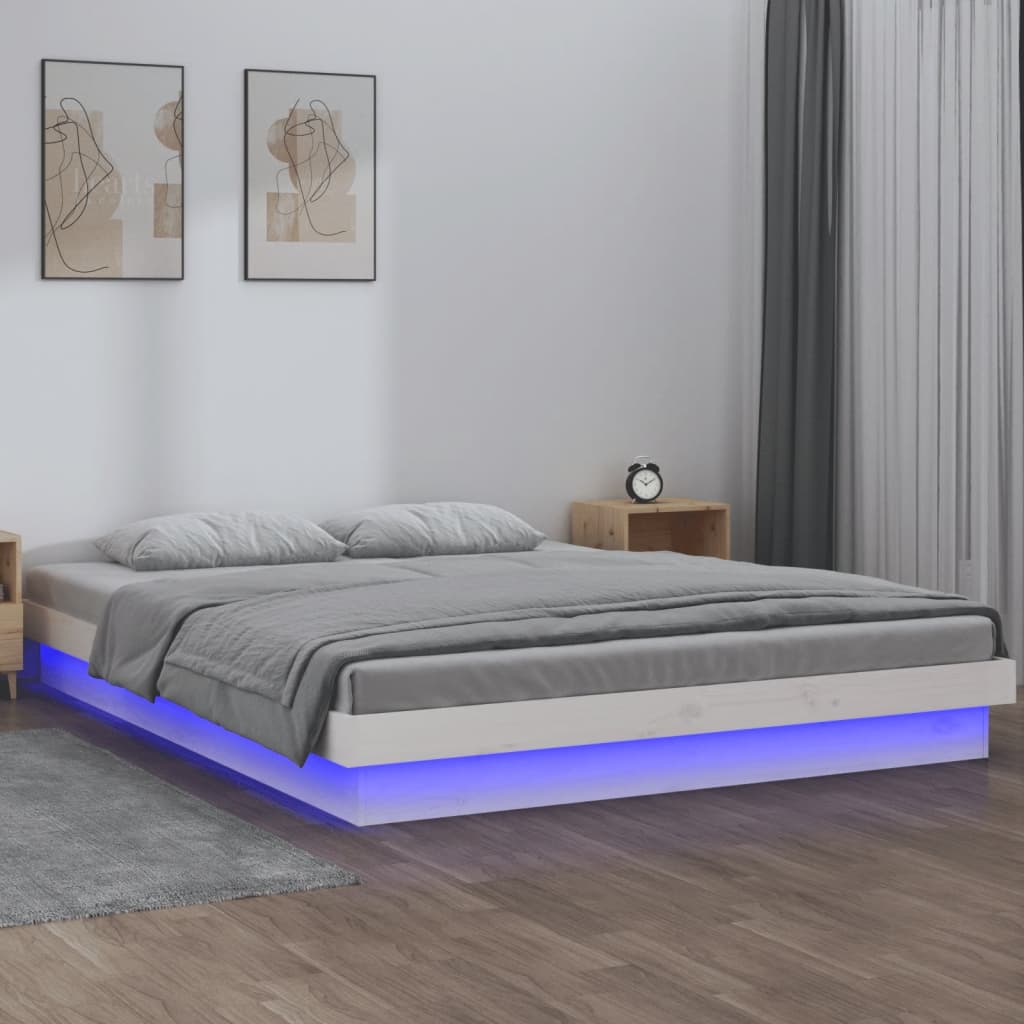 Estrutura cama c/ LED pequena casal 120x190 cm pinho branco