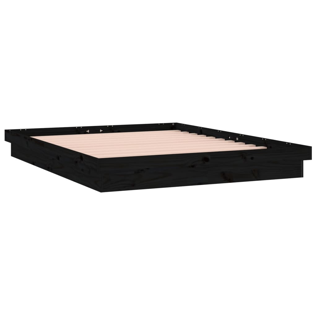 Estrutura cama casal c/ LEDs 135x190 cm madeira maciça preto