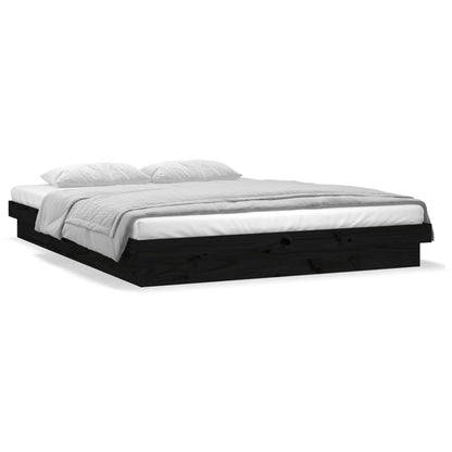 Estrutura cama casal c/ LEDs 135x190 cm madeira maciça preto