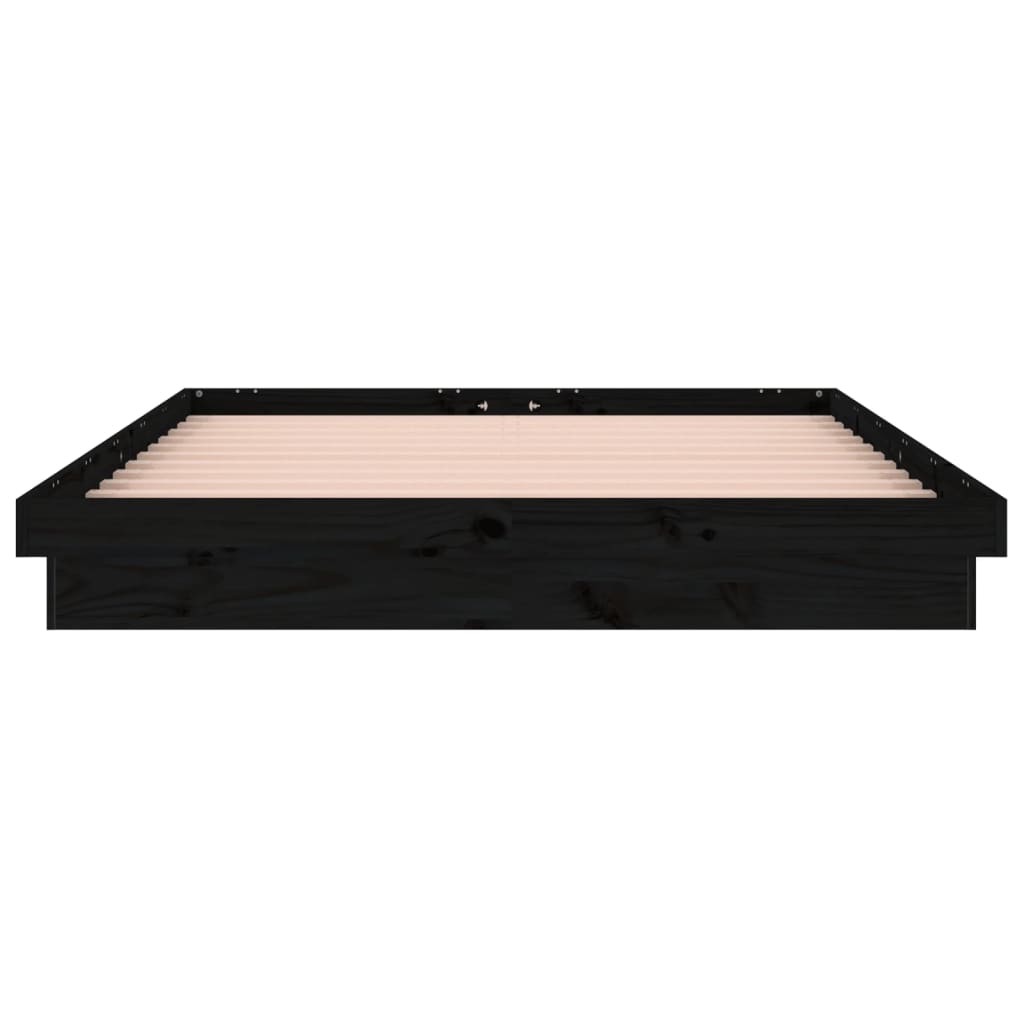 Estrutura cama casal c/ LEDs 135x190 cm madeira maciça preto