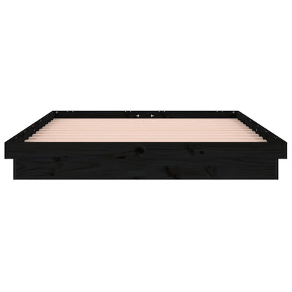 Estrutura cama casal c/ LEDs 135x190 cm madeira maciça preto