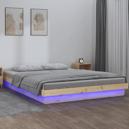 Estrutura de cama c/ LED 140x190 cm madeira maciça