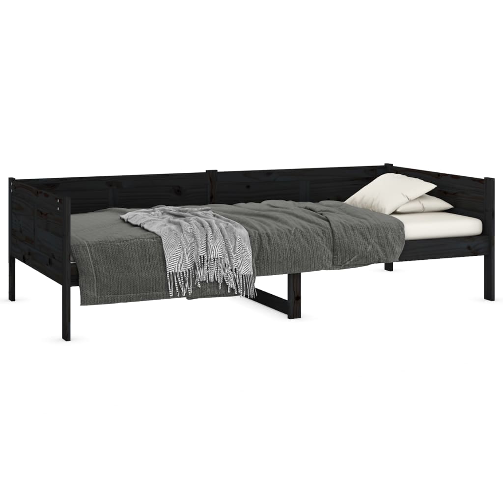 Sofá-cama 90x200 cm madeira de pinho maciça preto