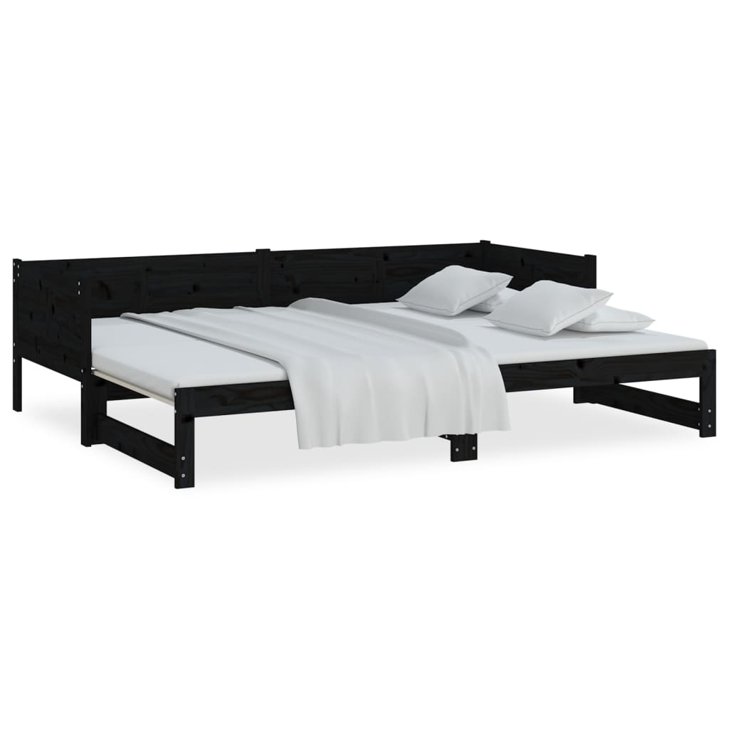 Estrutura sofá-cama de puxar 2x(90x200) cm pinho maciço preto