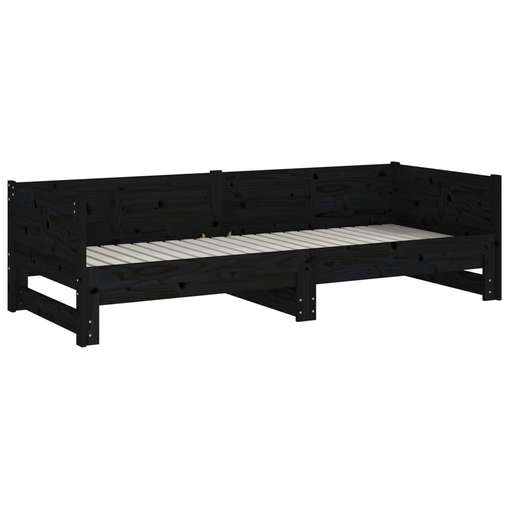 Estrutura sofá-cama de puxar 2x(90x200) cm pinho maciço preto