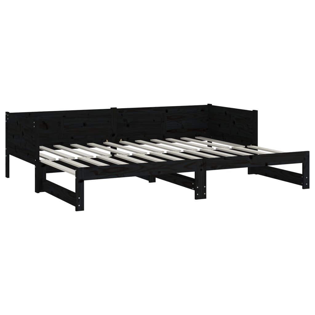 Estrutura sofá-cama de puxar 2x(90x200) cm pinho maciço preto