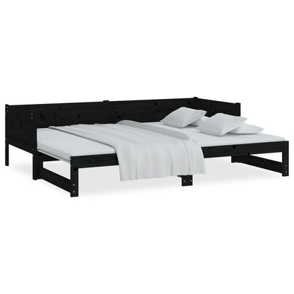 Sofá-cama de puxar pinho maciço preto 2x(80x200) cm