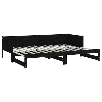 Sofá-cama de puxar pinho maciço preto 2x(80x200) cm