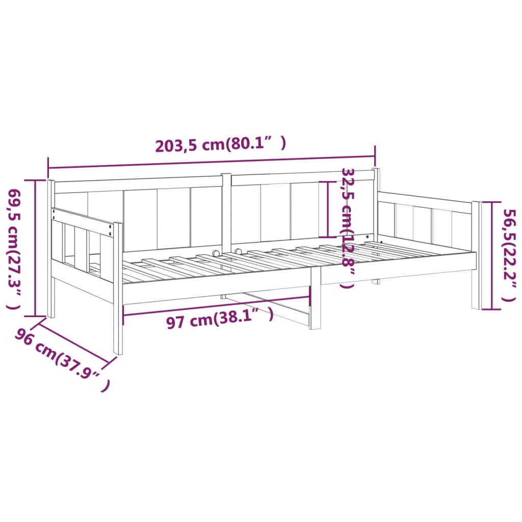 Sofá-cama 90 x 200 cm madeira de pinho maciça cinzento