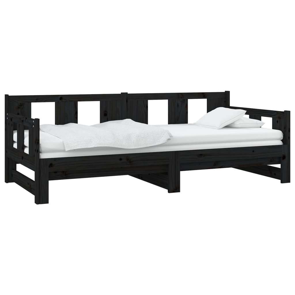 Estrutura sofá-cama de puxar 2x(90x200) cm pinho maciço preto