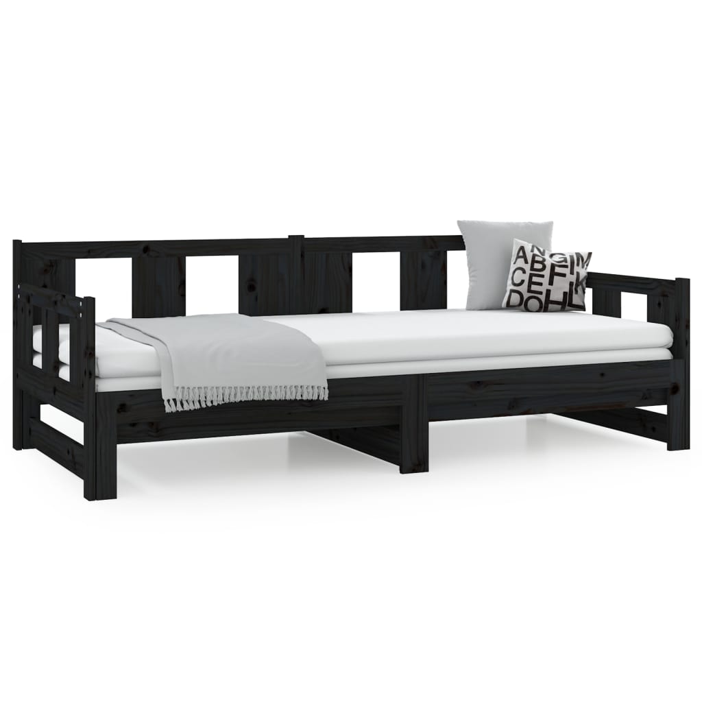 Estrutura sofá-cama de puxar 2x(90x200) cm pinho maciço preto