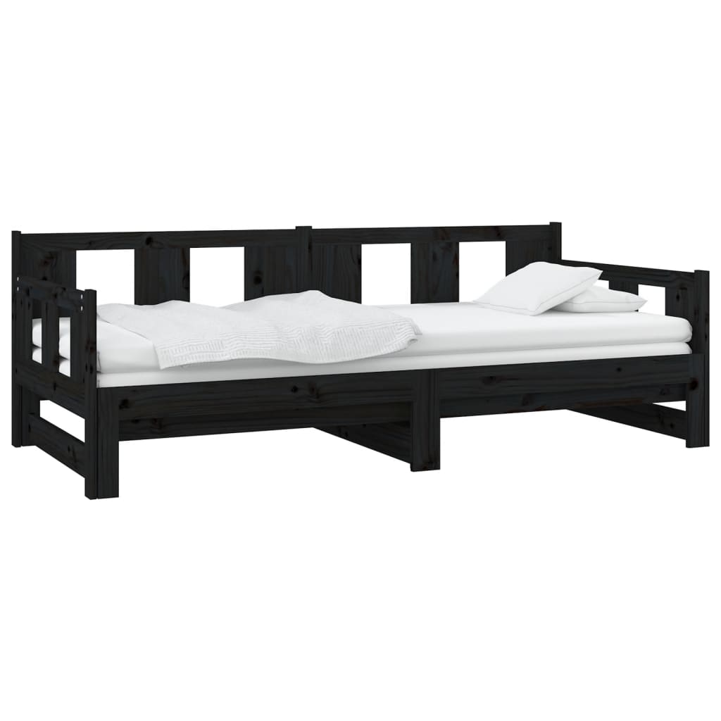 Sofá-cama de puxar pinho maciço preto 2x(80x200) cm