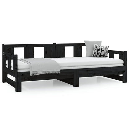 Sofá-cama de puxar pinho maciço preto 2x(80x200) cm