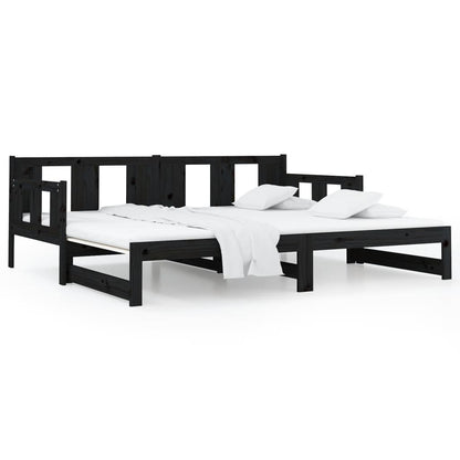 Sofá-cama de puxar pinho maciço preto 2x(80x200) cm