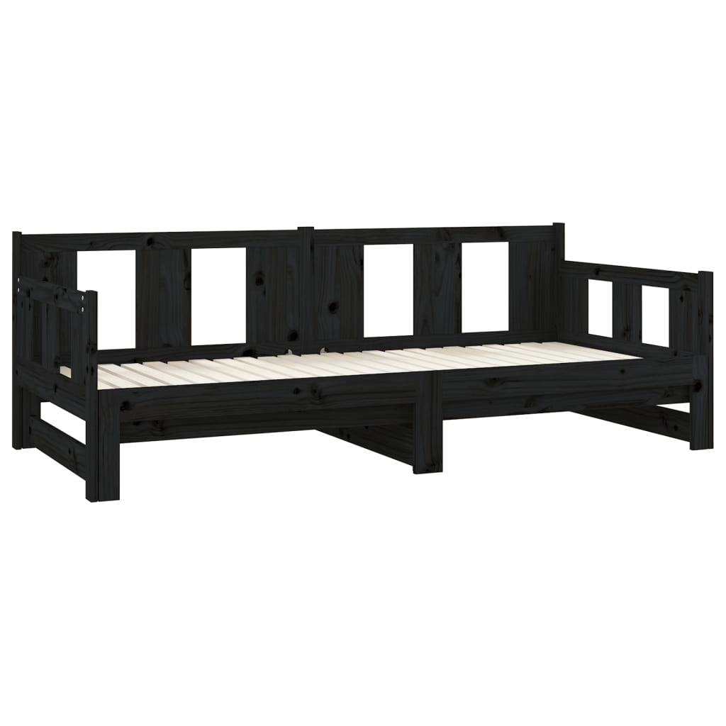 Sofá-cama de puxar pinho maciço preto 2x(80x200) cm