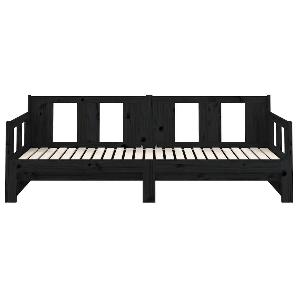 Sofá-cama de puxar pinho maciço preto 2x(80x200) cm