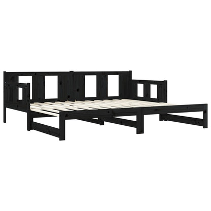 Sofá-cama de puxar pinho maciço preto 2x(80x200) cm