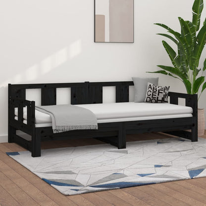 Sofá-cama de puxar pinho maciço preto 2x(80x200) cm