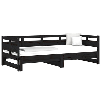 Estrutura sofá-cama de puxar 2x(90x200) cm pinho maciço preto