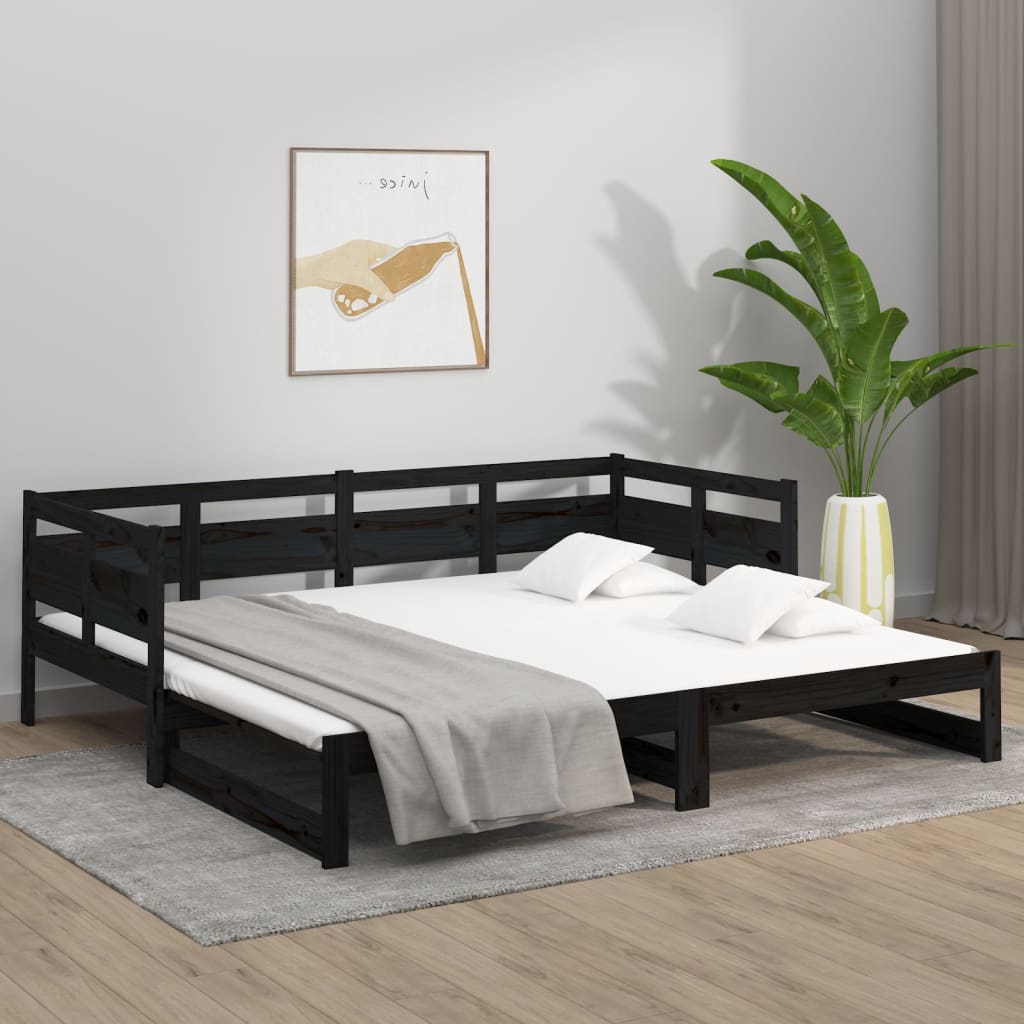 Estrutura sofá-cama de puxar 2x(90x200) cm pinho maciço preto