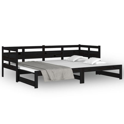 Estrutura sofá-cama de puxar 2x(90x200) cm pinho maciço preto