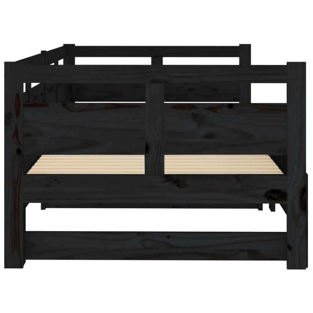 Estrutura sofá-cama de puxar 2x(90x200) cm pinho maciço preto