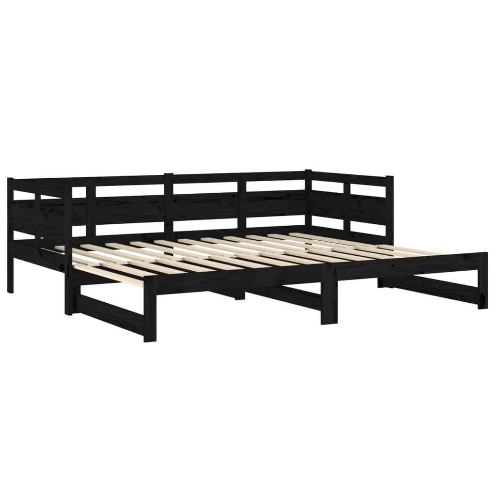 Estrutura sofá-cama de puxar 2x(90x200) cm pinho maciço preto