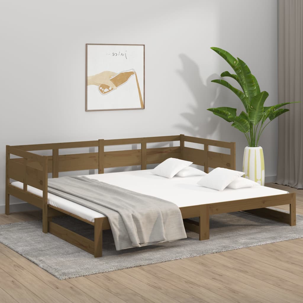 Sofá-cama puxar pinho maciço castanho mel 2x(80x200) cm