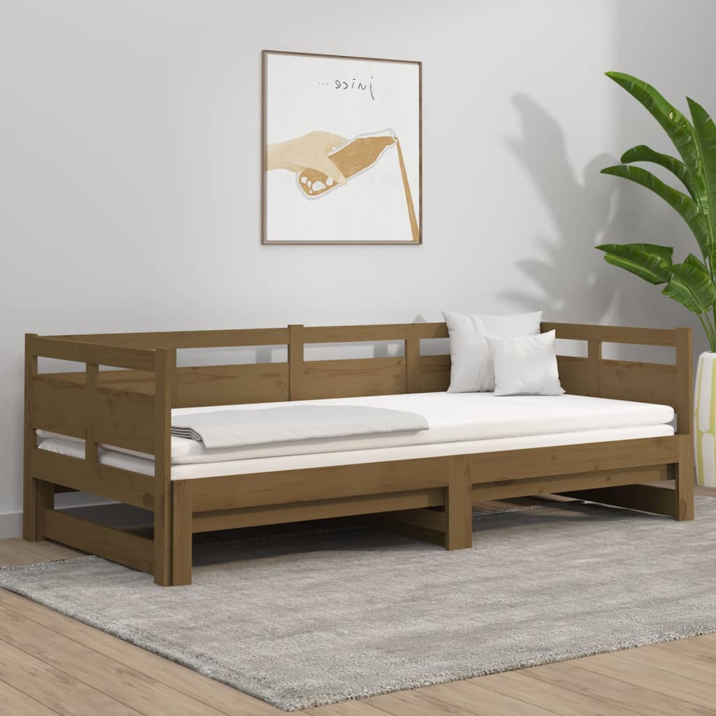 Sofá-cama puxar pinho maciço castanho mel 2x(80x200) cm