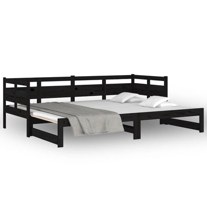 Sofá-cama de puxar pinho maciço preto 2x(80x200) cm