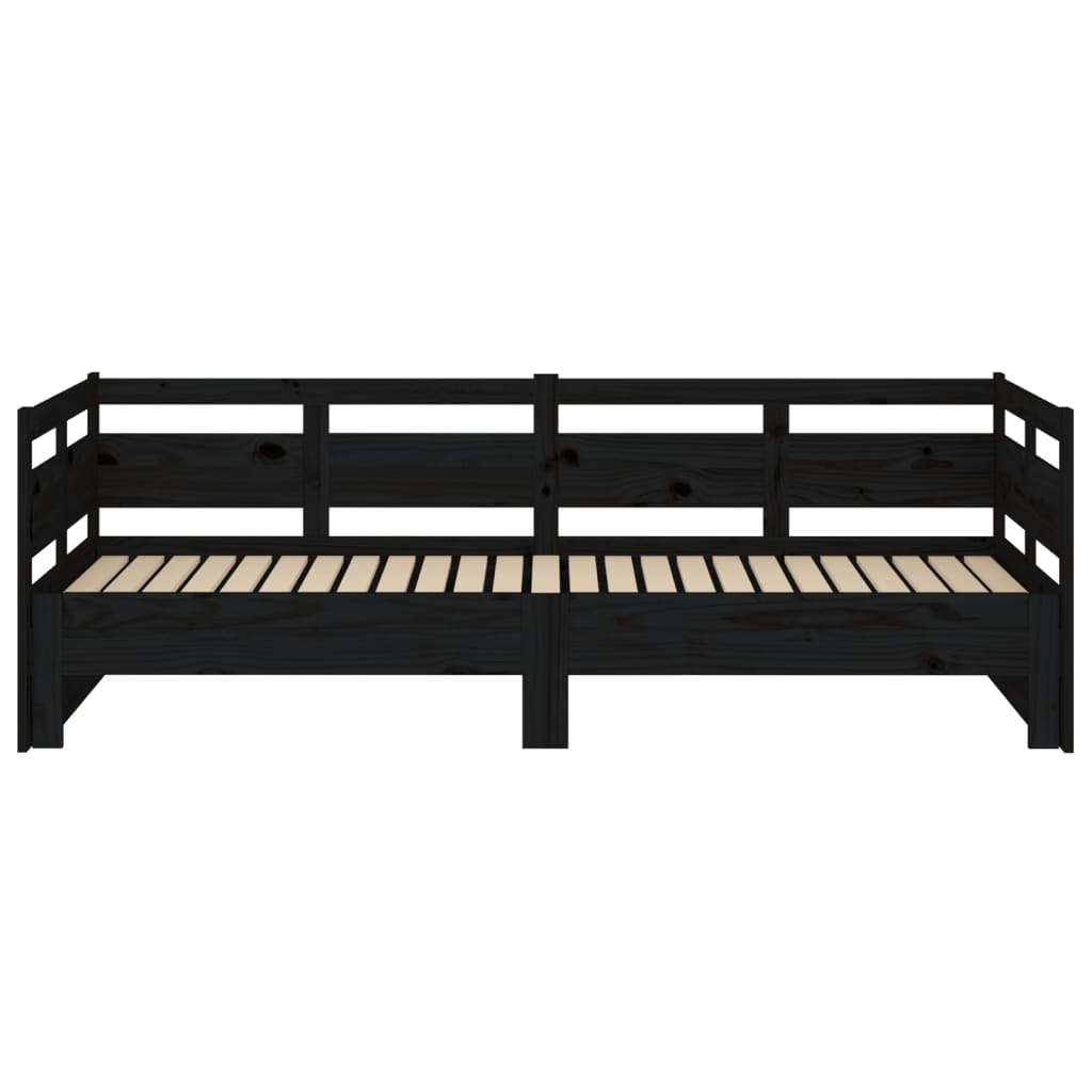 Sofá-cama de puxar pinho maciço preto 2x(80x200) cm