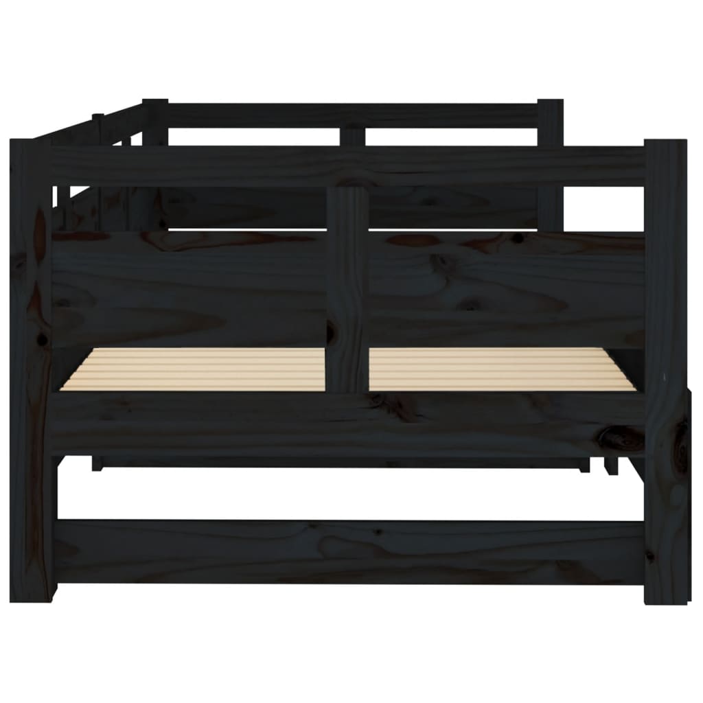 Sofá-cama de puxar pinho maciço preto 2x(80x200) cm