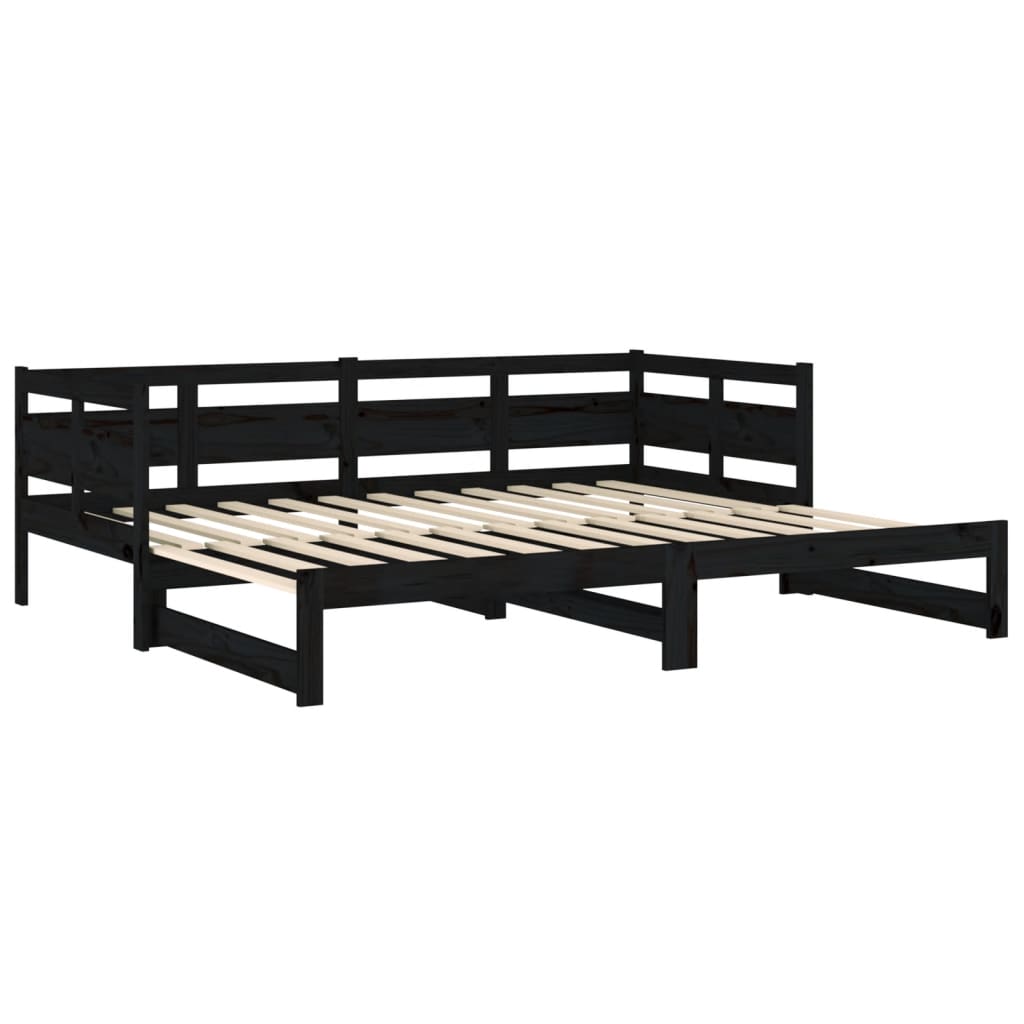 Sofá-cama de puxar pinho maciço preto 2x(80x200) cm