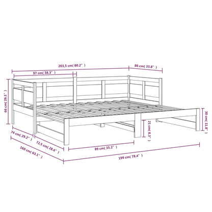 Sofá-cama de puxar pinho maciço preto 2x(80x200) cm