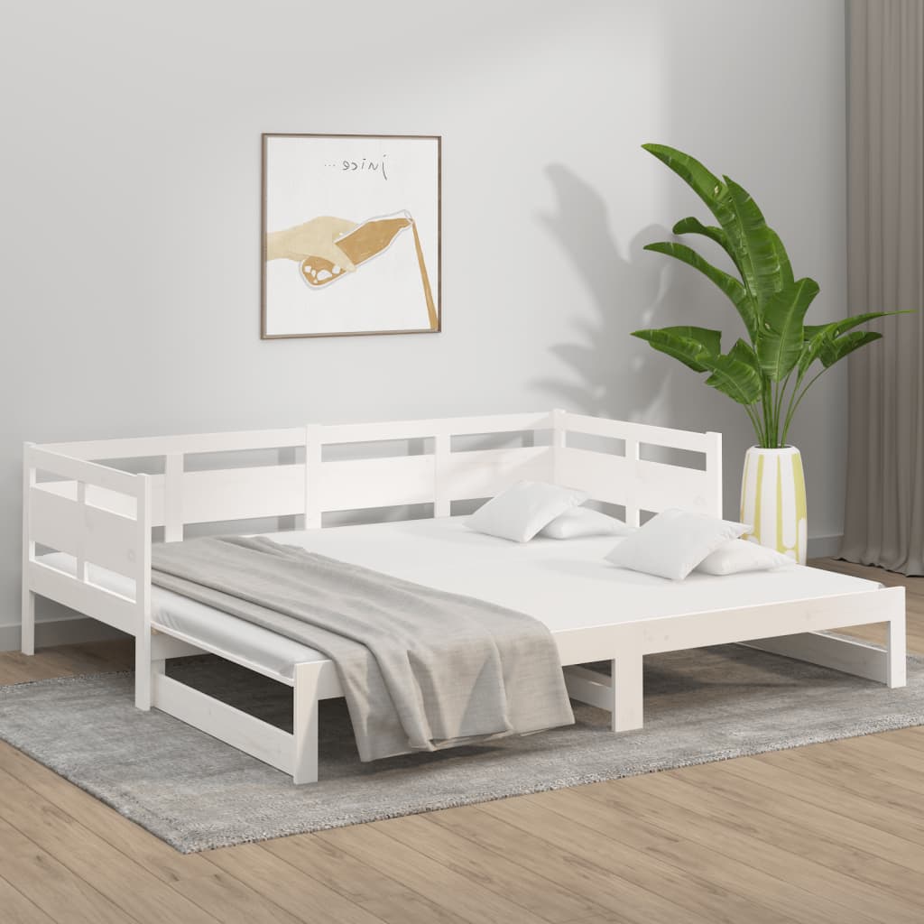 Estrutura sofá-cama de puxar pinho maciço branco 2x(90x190) cm