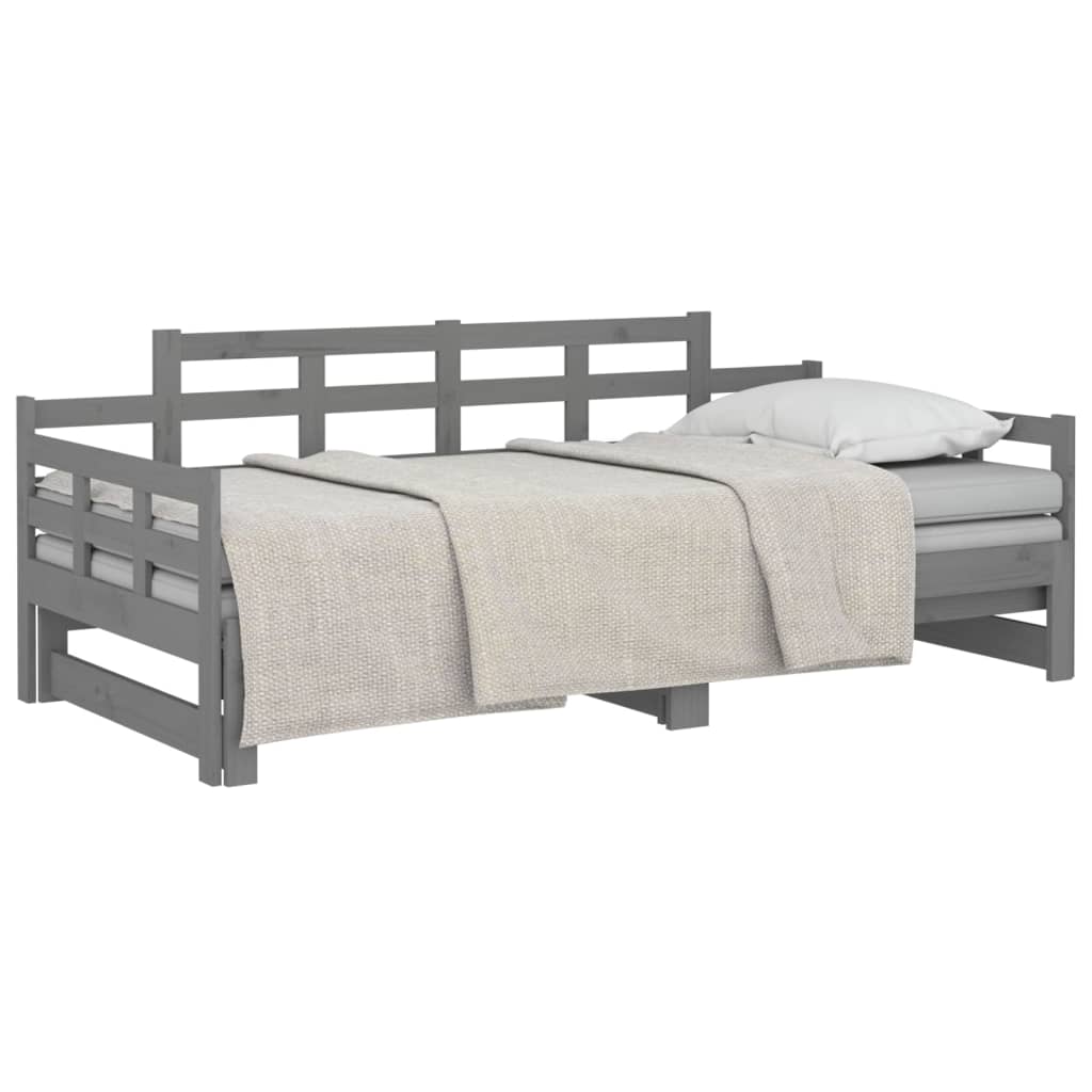 Sofá-cama de puxar pinho maciço cinza 2x(90x200) cm