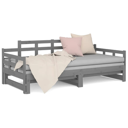 Sofá-cama de puxar pinho maciço cinza 2x(90x200) cm