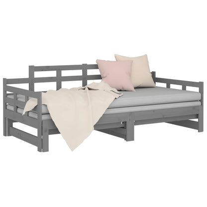 Sofá-cama de puxar pinho maciço cinza 2x(90x200) cm