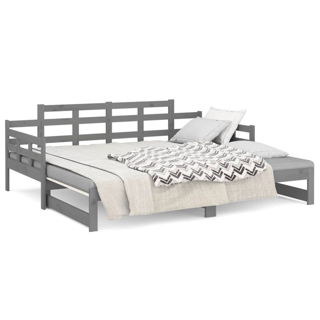 Sofá-cama de puxar pinho maciço cinza 2x(90x200) cm