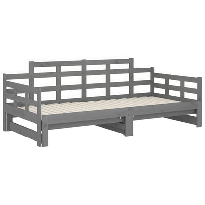 Sofá-cama de puxar pinho maciço cinza 2x(90x200) cm