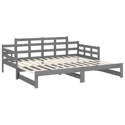 Sofá-cama de puxar pinho maciço cinza 2x(90x200) cm